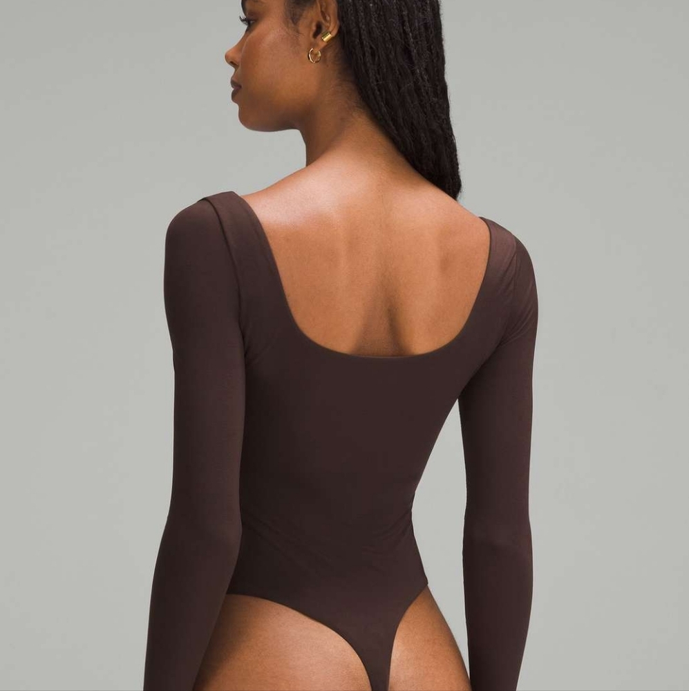 Lululemon Wundermost Ultra-Soft Nulu Square-Neck Long-Sleeve Bodysuit Sz M - Picture 3 of 7